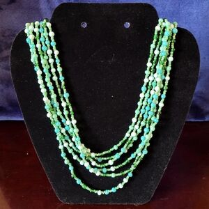 Vintage Turquoise and Green Beaded Multi Strand Necklace